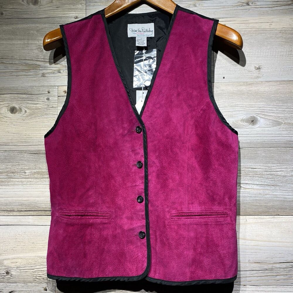 Diane Von Furstenburg Vtg. 90s Vest Fuchsia Pink Pigskin Leather Suede Medium